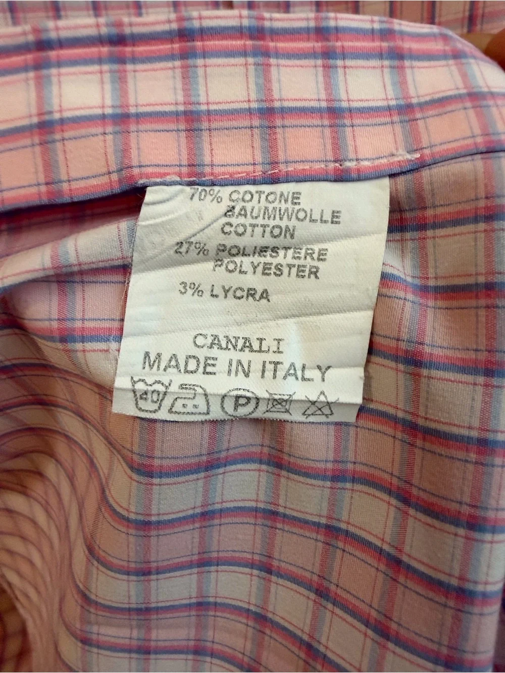 CANALI Pink and Blue Windowpane Plaid Dress Shirt